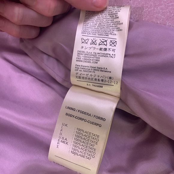 Diesel Dusty Pink Lamb and Cow Leather Biker Jacket Small - Picture 10 of 12